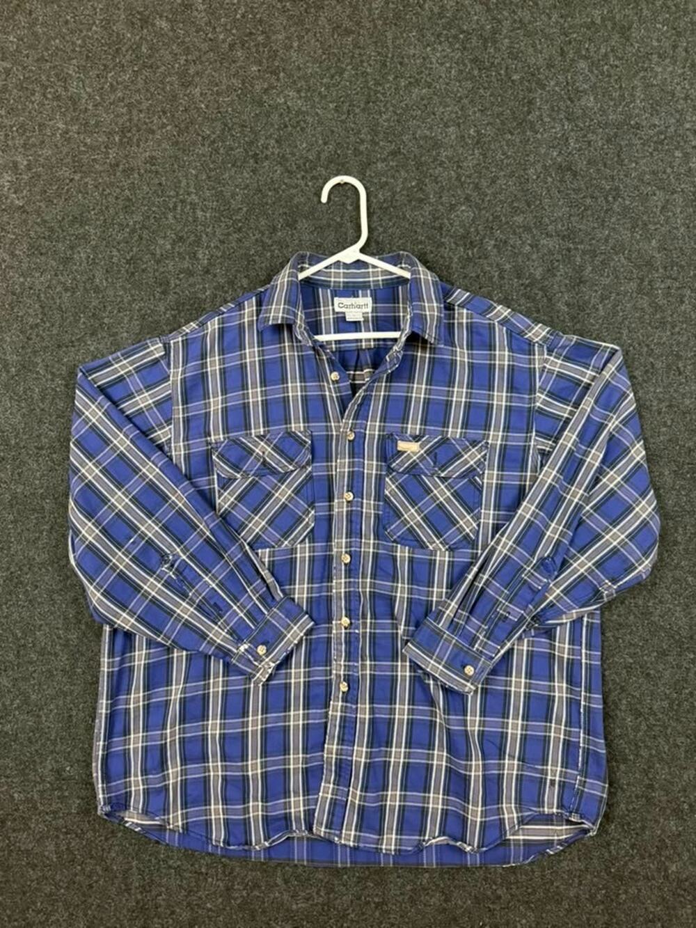 Carhartt Plaid Flannel Shirt Men's XL Blue Cotton Long Sleeve Workwear